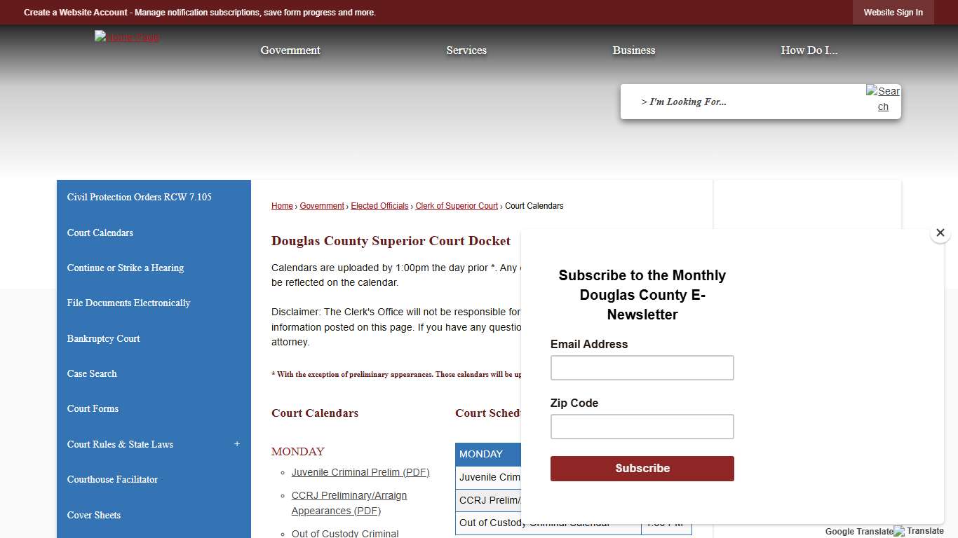 Douglas County Superior Court Docket | Douglas County, WA